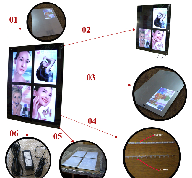 Multi-pictures Acrylic Magic Mirror Light Box  details